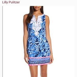 Lilly Pulitzer Gabby shift dress. Size 4. Blue & pink with beautiful white trim